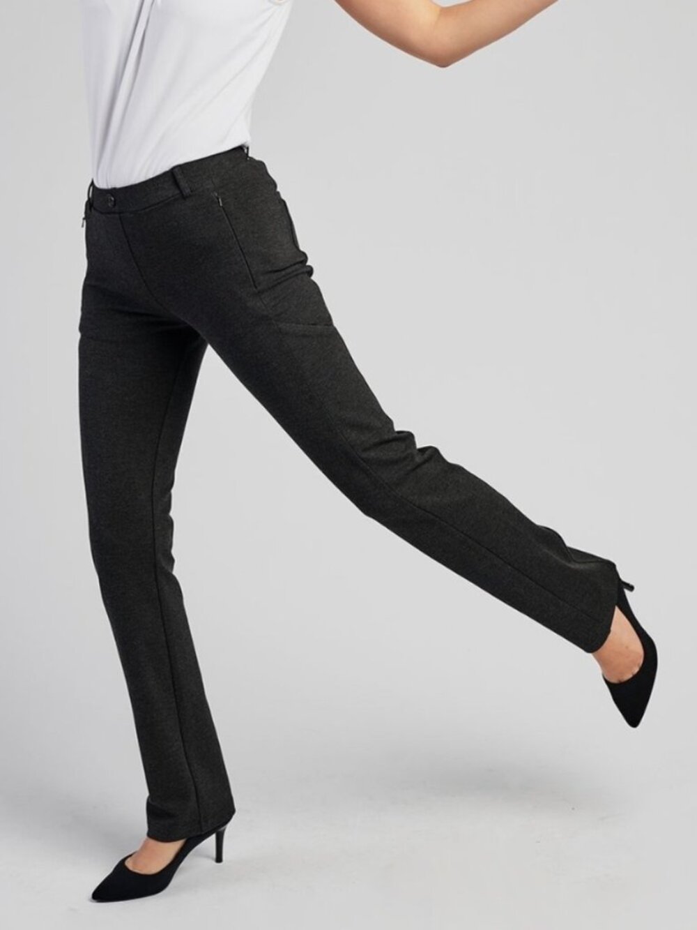 New Betabrand Charcoal Straight Plentiful Pocket Dress Pant Yoga Pants Medium
